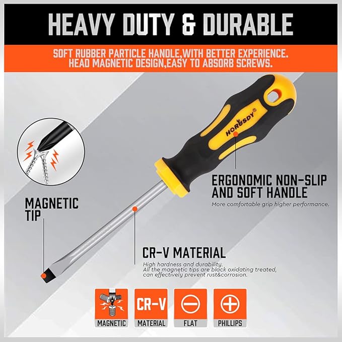HORUSDY 11-Pieces Magnetic Screw driver, Magnetic 5 Phillips and 5 Flat Head Tips for Fastening and Loosening Seized