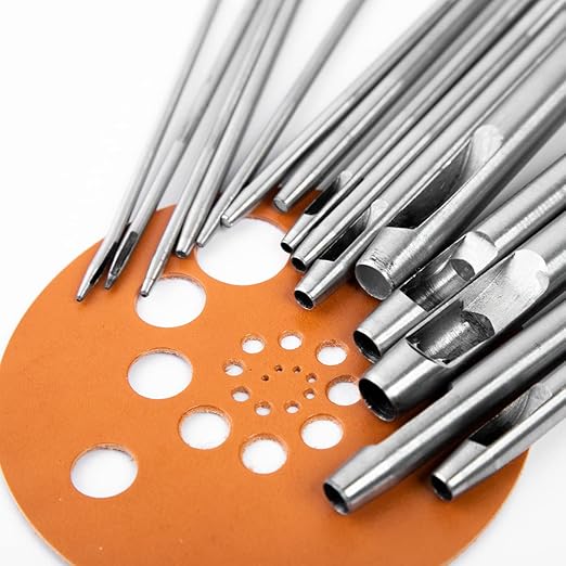 WUTA 6Pcs Hollow Punch Leather Hole Cutter 6mm-11mm Round Punch Tool Set, Leathercraft Working Kit for Watch Band, Fabric, Plastics, Gasket Belt