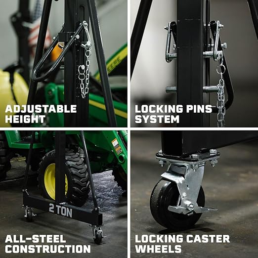 Titan Attachments Adjustable Gantry Crane, 1 Ton Capacity, Shop Lift Hoist Rated 2,000 LB, Portable Design with Locking Wheels, Adjustable Height up to 12 FT, Durable Steel Construction, Frame Only