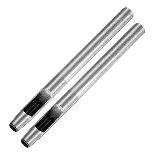 5.5MM Leather Hole Punch Tool [2PCS] - Metal Round Belt Hole Puncher Use for Leather Working & Belts & Watch Band & Paper & Plastic - [Silver Tone] Round Hollow Tools