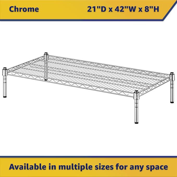 21" x 42" x 8" Chrome Wire Storage Shelf, Dunnage Rack, Commercial 1 Tier Small Shelf