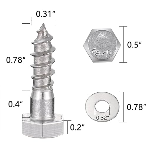 25 Pcs M8x1.18 Inch Lag Screw Kit with Washers 304 Stainless Steel 18-8 Lag Screws for Furniture Maintenance Loose Chair Legs Reinforcement