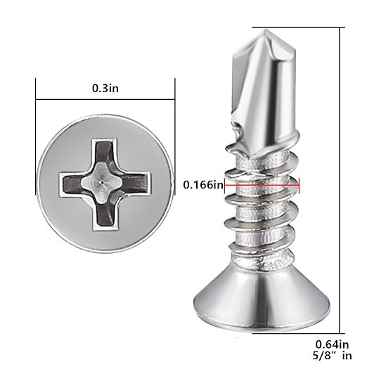 Wensilon竊?00pcs竊?8횞5/8?쓋or Sheet Metal Self-Tapping Screws 410 Stainless Steel Flat Head High-Strength Quick self-Drilling Screws