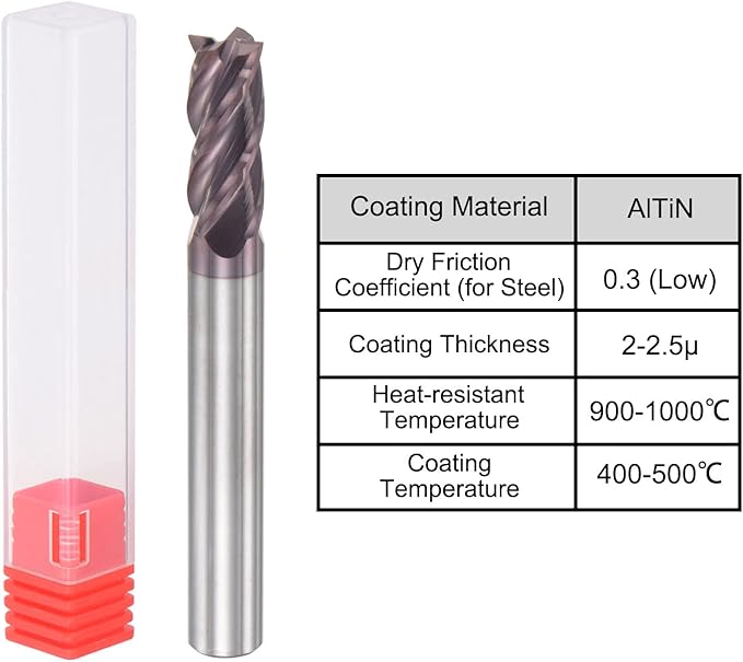 uxcell Square Nose End Mill, 6mm Tip Dia Solid Carbide AlTiN Coated CNC Router Bits 4 Flute Spiral Milling Cutter HRC55 with 6mm Shank 50mm (2-inch) Length