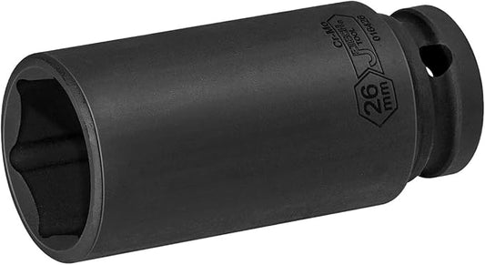 Jetech 1/2-Inch Drive 26mm Deep Impact Socket with 6-Point Design, Heat-Treated Chrome Molybdenum Alloy Steel, Metric