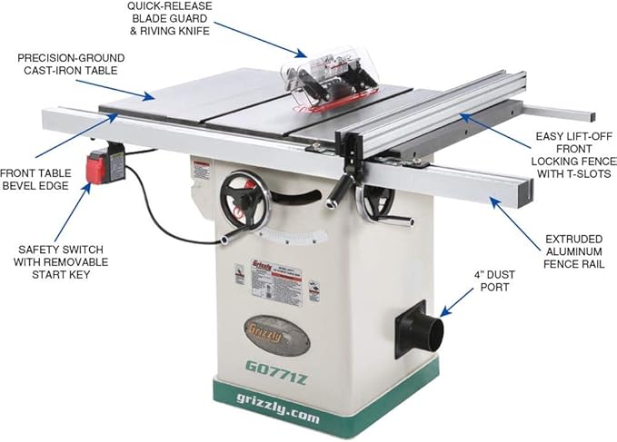 Grizzly Industrial G0771Z - 10" 2 HP 120V Hybrid Table Saw with T-Shaped Fence