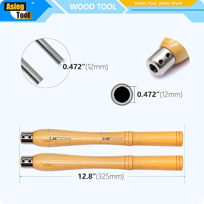 Carbide Tipped Woodturning Tools 7pcs Chise set Lathe Full Size Rougher Finisher Detailer Swan Neck Hollower Tools Set of 4 and 2 Interchangeable Wooden handle and 1 Dust shield