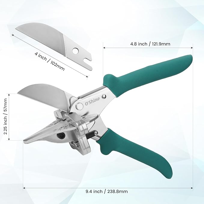 O?셎hine Long Handle Miter Shears, Quarter Round Cutting Tool For Molding Wood, 45~135 Multi Angle Shoe Molding Cutters, Trim Cutter Hand Tool For Angular Cutting Moldings Crafting, w/ 1pc Extra Blade