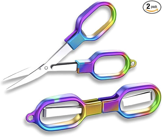 Folding scissors,TSA-Compliant and Portable,Compact enough to fit in your purse,Safe Portable Travel,small,Stainless Steel Retractable Scissors,fishing scissors,2 Pcs