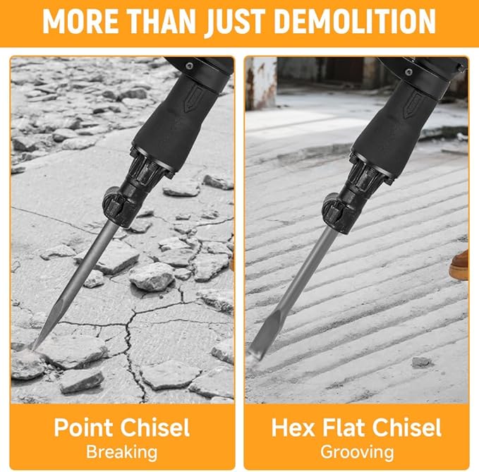 Hoteche 1800W Demolition Electric Jack Hammer 1800 BPM Heavy Duty Concrete Breaker with Point and Flat Chisel