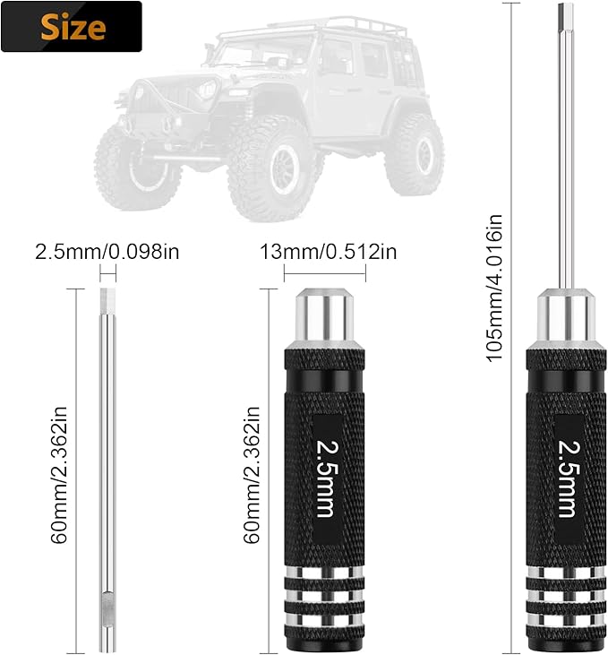 RC Tool Kit,7PCS Hex Precision Screwdriver Set with 0.9/1.27/1.3/1.5/2.0/2.5/3.0mm Hobby Tools Hexagon Wrench Repair Tools Compatible with SCX24 Traxxas Redcat RC Cars Trucks