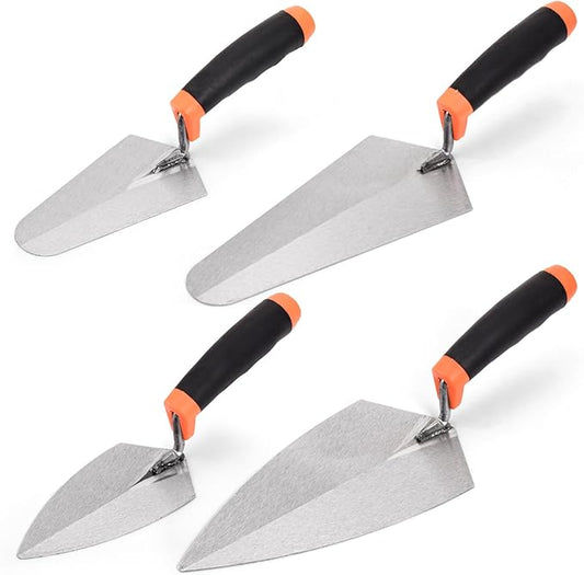 4 Pack 6" Masonry Hand Tool Set, Pointing Trowel Gauging Trowel Set with Rubber Grip, Carbon Steel Masonry Brick Trowels, Bricklaying Trowels for Concrete Cement Plaster Mortar Stucco Tile