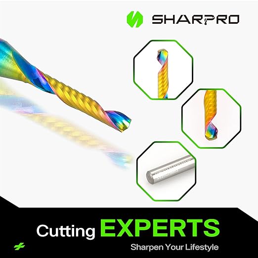 O Flute Upcut Spiral Router Bit 1/4 Inch Shank 1/8" Cutting Dia. 3/4" CL. 2-1/2"OVL. Carbide Single Flute CNC Router Bit, Ideal for Aluminum, Plastic, Acrylic, Wood, MDF and PVC