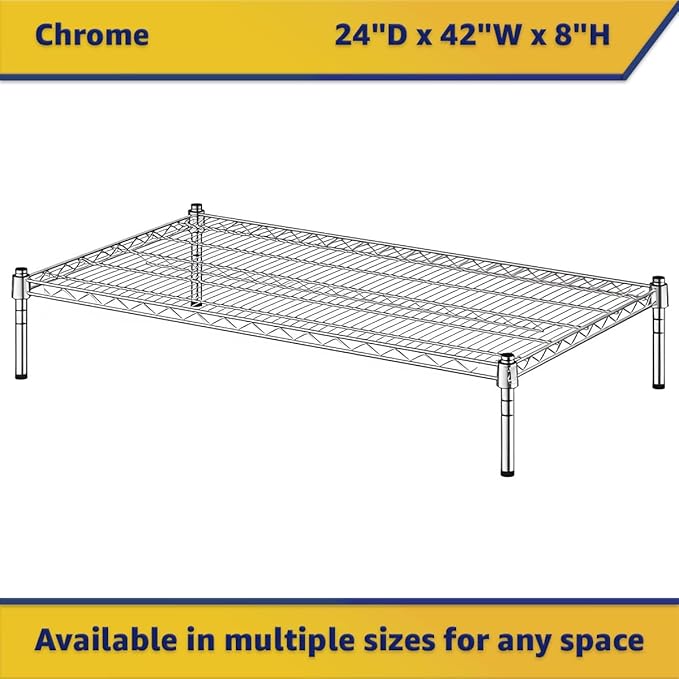 24" x 42" x 8" Chrome Wire Storage Shelf, Dunnage Rack, Commercial 1 Tier Small Shelf