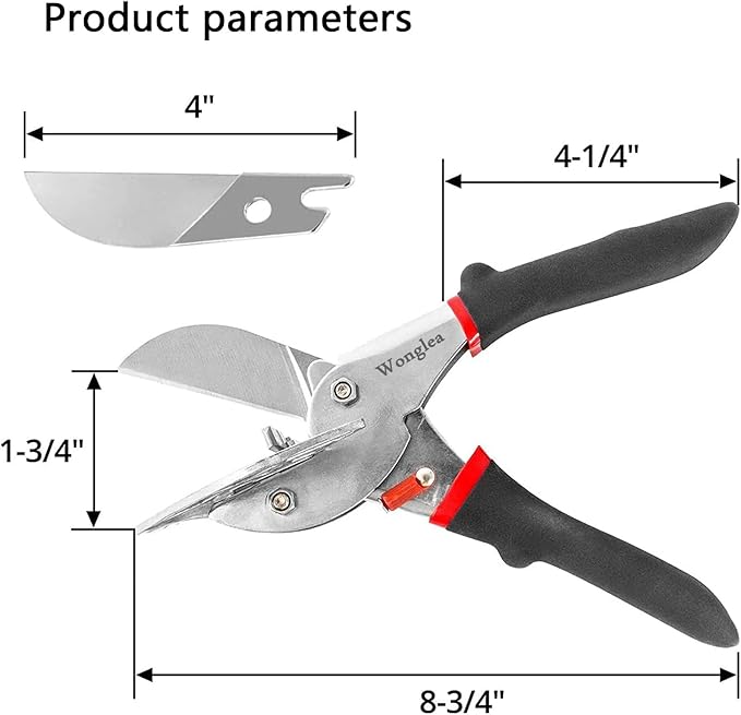 Trim Miter Shears ??45째-135째 Adjustable Cutter for Wood Molding, Quarter Round, Shoe Trim, PVC, Rubber, Craft Sticks, Decorative Edges