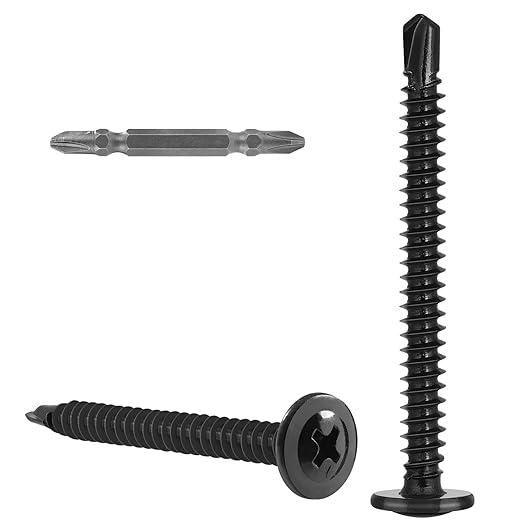 100Pcs #8 x 1-3/4" Self Drilling Screws for Metal,410 Stainless Steel Black Zinc Plated,Self Tapping Sheet Metal TEK Screws,Modified Truss Head