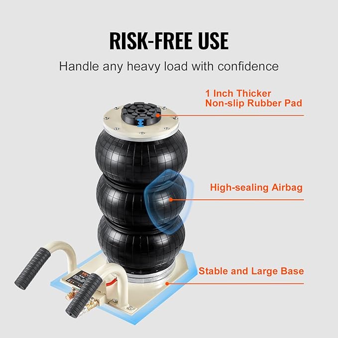 VEVOR Air Jack, 3 Ton/6600 lbs Triple Bag Air Jack, Airbag Jack with Six Steel Pipes, Lift up to 17.7 inch/450 mm, 3-5 s Fast Lifting Pneumatic Jack, with Short Handles for Car Repair
