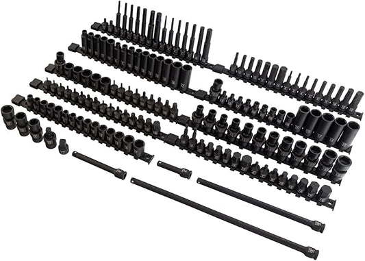 SUNEX 35145 3/8" Drive SAE & Metric 6 Point Standard & Deep with Universals, Star (E and Tamperproof), Triple Square, & Hex Bit, 145-Piece
