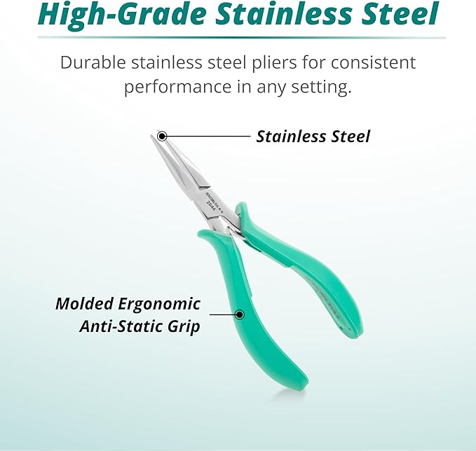 Excelta Stainless Steel Pliers, Gentle Spring Mechanism, Smooth Jaws, Ergonomic Anti-Static & Cushioned Grip, Precision Tool, 5.75" Length, Intermediate