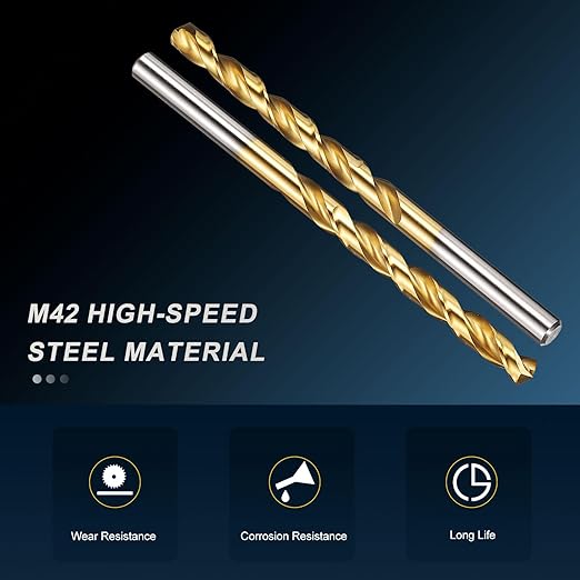 PATIKIL 6.2mm Drill Bit, M42 8% Cobalt High-Speed Steel Jobber Straight Shank 135° Titanium Nitride (TiN) Coated for Hard Metal Stainless Steel - 1 Pack