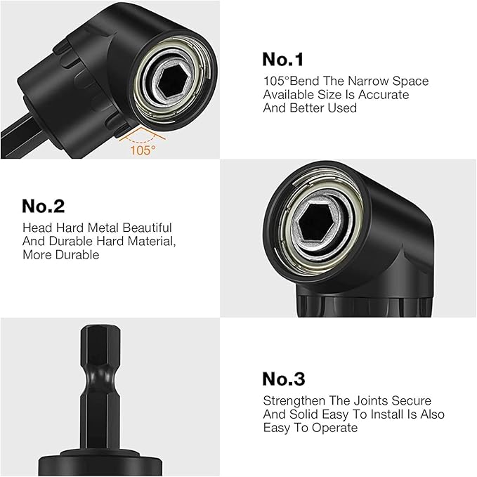 Right Angle Drill 105 Degree Right Angle Screwdriver set Drill Hex Bit Socket Adapter,360째Rotatable 3Pcs 1/4" 3/8" 1/2" Cr-V Hex Shank Impact Grade Driver Socket Adapter/Extension Set Drill Bit