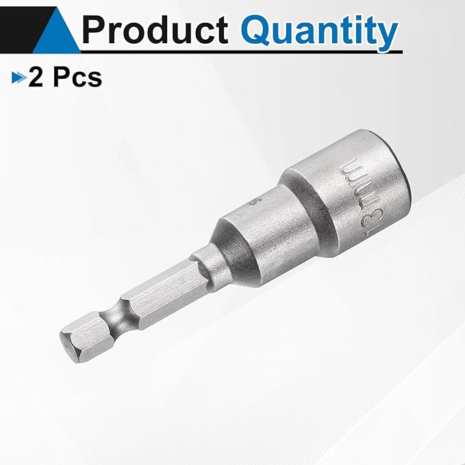 HARFINGTON 2pcs Nut Driver Drill Bit 13mm Metric Socket 1/4" Hex Shank 2.56" (65mm) Long Magnetic 6-Point Sockets Quick Change CR-V Steel Bolt Setters for Power Drill Drivers