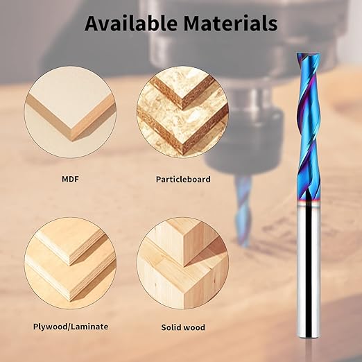 5PCS Upcut Spiral Router Bit 1/4 inch Shank, 1/4 inch Cutting Diameter, Extra Long 3 inch Solid Carbide with Nano Blue Coating CNC Router Bits End Mill for Wood Cut, Carving