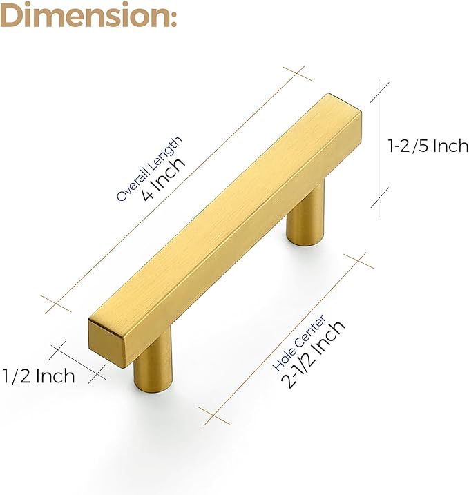 Ravinte 30 Pack 2-1/2 Inch Cabinet Pulls Gold Sqaure Kitchen Cabinet Handles Gold Cabinet Hardware Stainless Steel Drawer Pulls 4 Inch Overall Length with Mounting Template