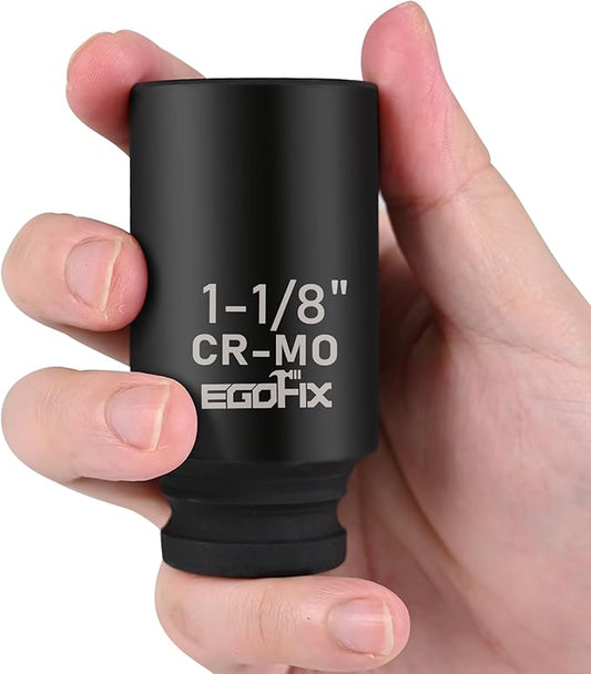 1 1/8 Inch Socket 1/2" Drive Deep Impact SAE Socket, Heat-Treated CR-MO Anti-Rounding 6 Point for Easy Removal of Axle Nut