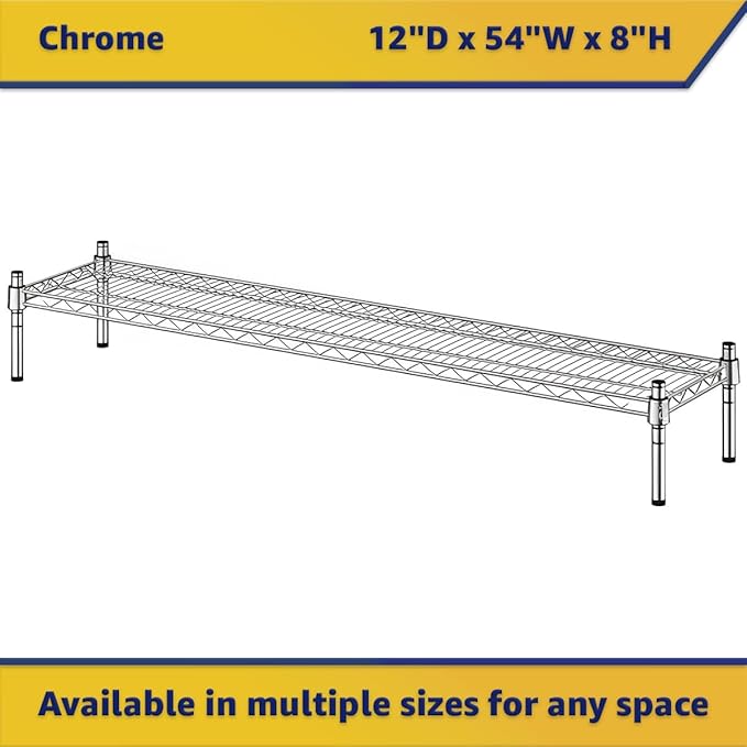 12" x 54" x 8" Chrome Wire Storage Shelf, Dunnage Rack, Commercial 1 Tier Small Shelf