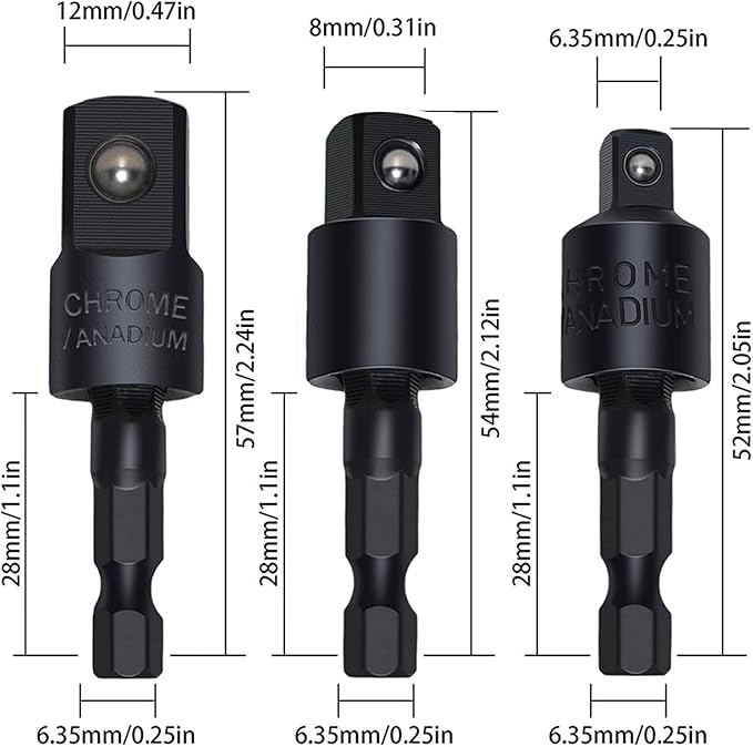 Flexible Drill Bit Extension Set with Right Angle Attachment, 360째 Rotatable 1/4 3/8 1/2" Impact Grade Socket Adapter Sets for Cordless Drill & Screwdriver, Power Drill & Driver