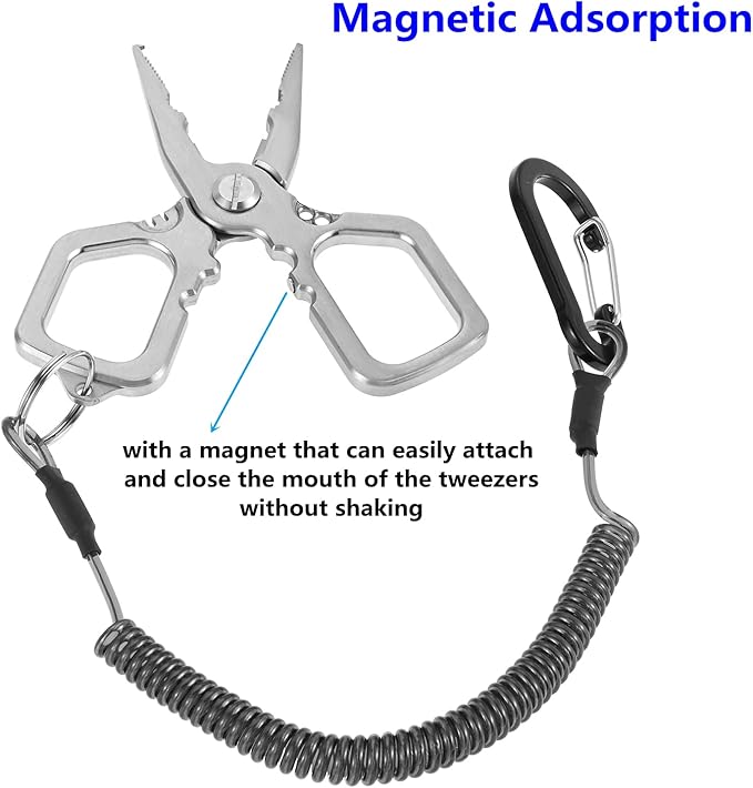 dophee Fishing Pliers Saltwater with Split Ring, Stainless Steel Mini Multifunctional Fish Hook Remover PE Line Cutter Scissors Tool Fishing Gear Accessories