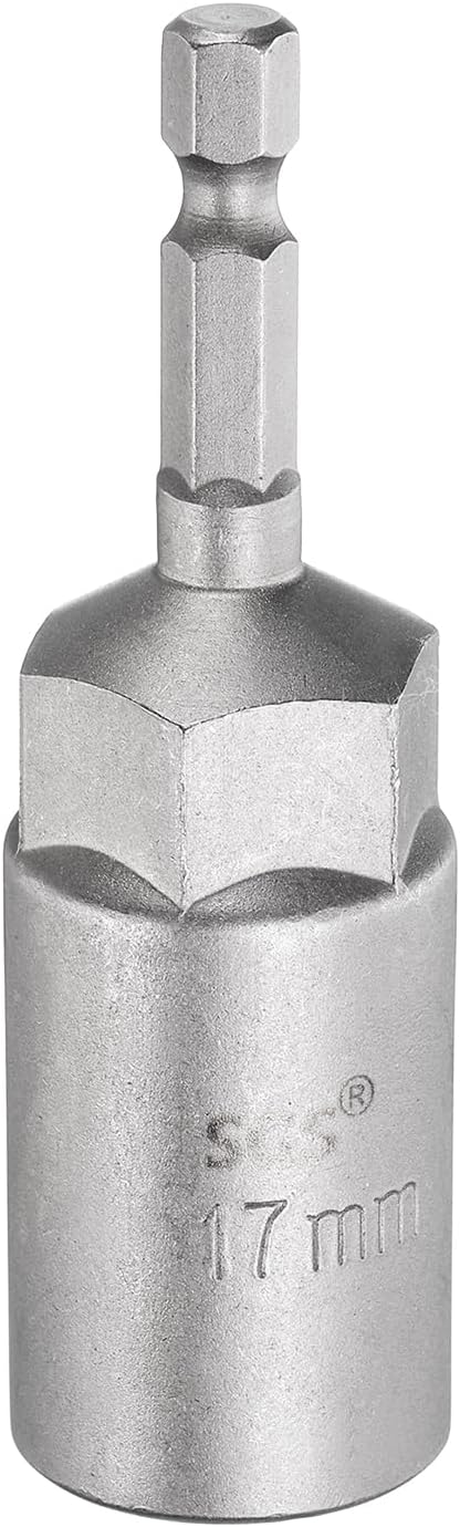 HARFINGTON Nut Driver Drill Bit 17mm Metric Socket 1/4" Hex Shank 3.15" (80mm) Long 6-Point Sockets Quick Change CR-V Steel Bolt Setters for Power Drill Drivers