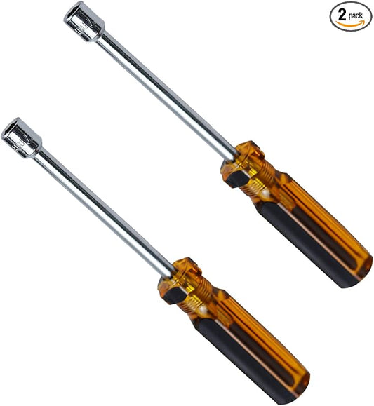 2Pcs 7mm Socket Wrench Screwdriver, Hex Socket Wrench High-Carbon Steel Hexagon Nut Driver Non-Magnetic Tip Hex Nut Screwdriver Hand Tool for Repairs(Plastic Handle)