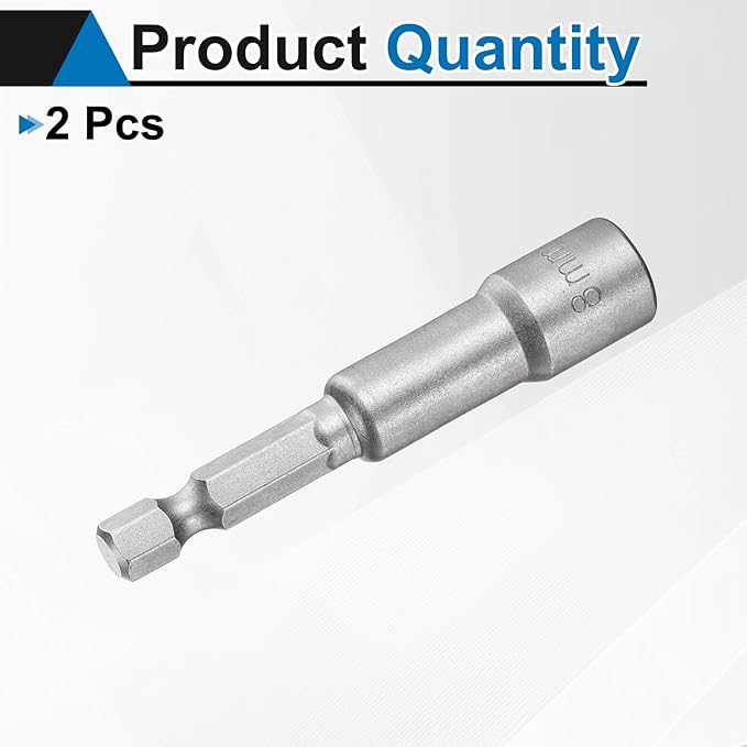 HARFINGTON 2pcs Nut Driver Drill Bit 8mm Metric Socket 1/4" Hex Shank 2.56" (65mm) Long Magnetic 6-Point Sockets Quick Change CR-V Steel Bolt Setters for Power Drill Drivers