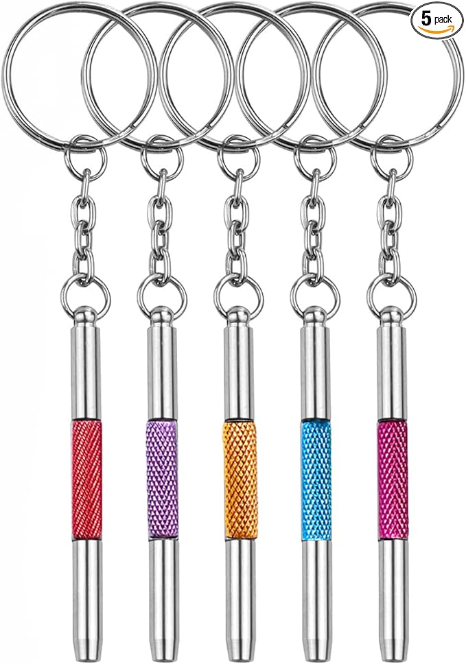 5 Pcs Eyeglass Screwdriver Repair Kit Precision 4 in 1 Mini Screwdrivers Set,Sunglass Watch Toy Repair with Keychain, Stainless Steel Alloy Tool,Flat Head, Phillips, Hex(5 colors)