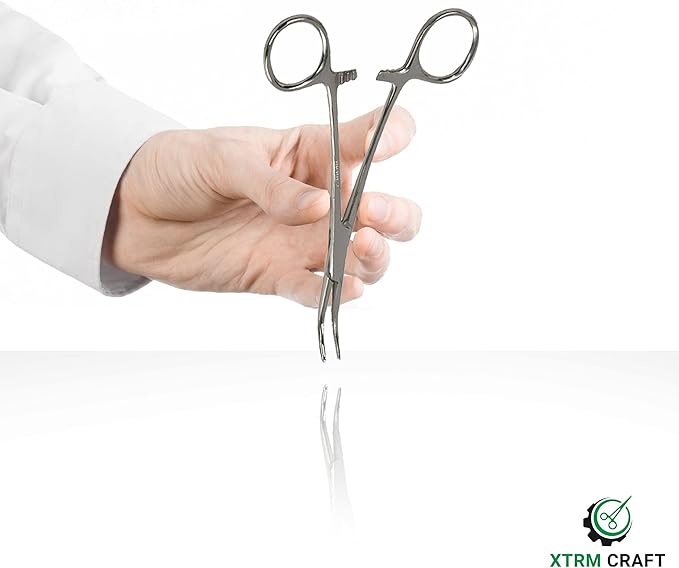 Pean Hemostat Straight and Curved Multipurpose Locking Tweezer Clamps Serrated, Stainless Steel - Hemostats for Nurses, Fishing Forceps, Crafts and Hobby