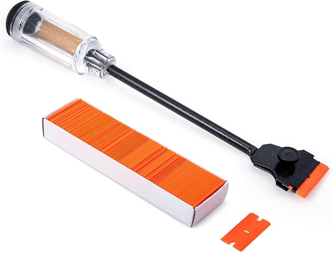 FOSHIO 1PCS Automotive Razor Scraper Car Tint Vinyl Tool Application with 12" long Handle 100pcs Plastic Razor Blade