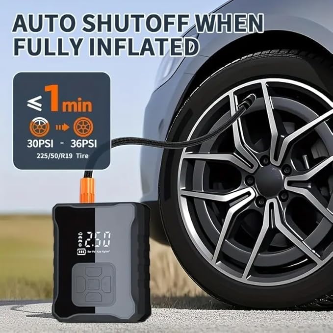 Cordless Tire Inflator, 150 PSI Portable Air Compressor with 4000mAh Battery, Auto Shut-Off Digital Pressure Gauge & LED Light for Car, Motorcycle, Bicycle & Balls