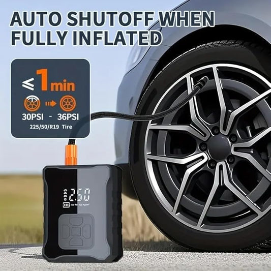 Cordless Tire Inflator, 150 PSI Portable Air Compressor with 4000mAh Battery, Auto Shut-Off Digital Pressure Gauge & LED Light for Car, Motorcycle, Bicycle & Balls