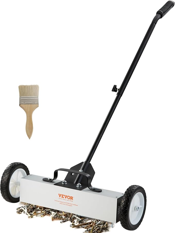 VEVOR 45Lbs Rolling Magnetic Sweeper with Wheels, 18-inch Large Magnet Pickup Lawn Sweeper, Push-Type Magnetic Pick Up Sweeper, Magnet with Telescoping Handle, Easy Cleanup of Workshop Yard Garage