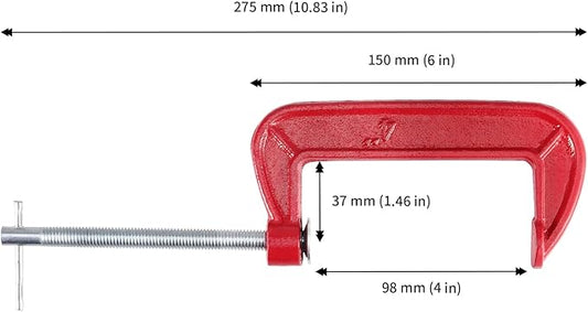 JAPCHET 8 Packs 4 Inches Red C Clamp, Malleable Iron C-clamp, Heavy-Duty C-Clamp for Metalworking, Woodworking, 4-Inch Max Jaw Opening, 2-Inch Throat Depth