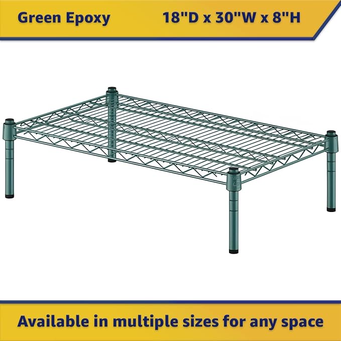 18" x 30" x 8" Green Epoxy Wire Storage Shelf, Dunnage Rack, Commercial 1 Tier Small Shelf