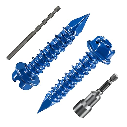 Wensilon(100 PCS) 3/16" * 1-1/4" Slotted Hex Concrete Screws Anchor Blue Hexagon Head for Anchoring to Masonry, Block or Brick Stucco