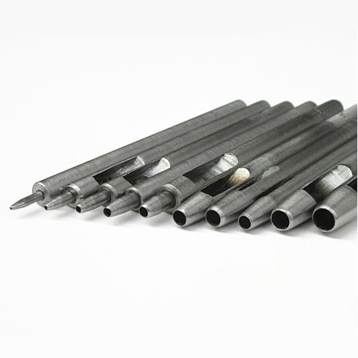 Steel Leather Punch Tool Kit, 10 Sizes (0.5-5.0mm) for Belt, Wallet, Bag, Crafting | Heavy-Duty Hole Puncher Set, Professional Leatherworking Tools for DIY & Repair