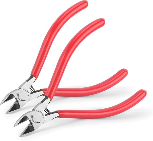 HAUTMEC 5" Precise Small Flush Cutters of Engineer Wire Cutters Pliers 2PCS Side Cutters with Location Pin for Fine Shearing, Perfect for Circuit Board Cutting, Electronic Components, HT0327-2PC