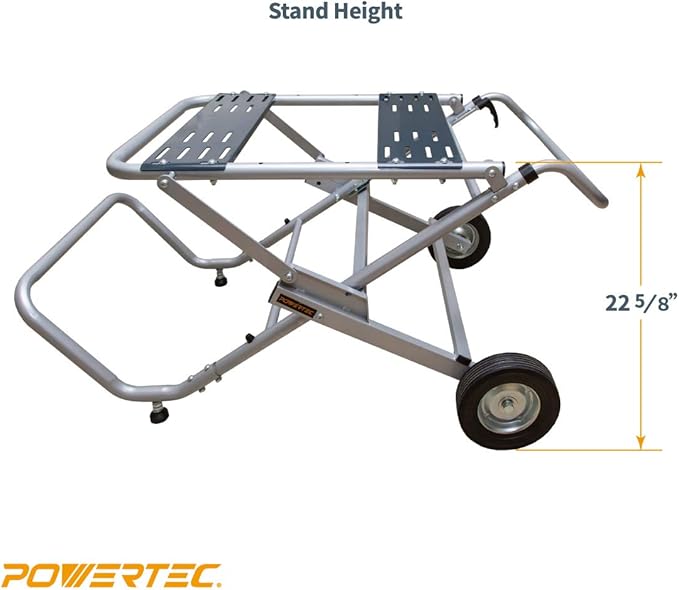 POWERTEC Table Saw Stand with Wheels, Portable Stand w/ 330Lbs Load Capacity, Foldable Design for Easy Storage in Garage, Compatible with Dewalt Table Saw (MT4009)