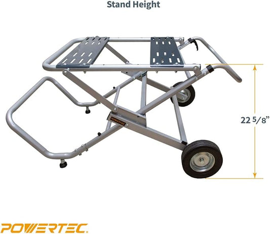 POWERTEC Table Saw Stand with Wheels, Portable Stand w/ 330Lbs Load Capacity, Foldable Design for Easy Storage in Garage, Compatible with Dewalt Table Saw (MT4009)