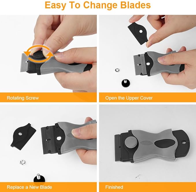 Ainiv Razor Blade Scraper, 2-in-1 Scraper Tool with 10PCS Metal Blades and 10PCS Plastic Blades, Multi-funtional Cleaning Razor Scraper for Stickers, Labels, Caulk, Adhesive, Paint Removal (2 Pack)