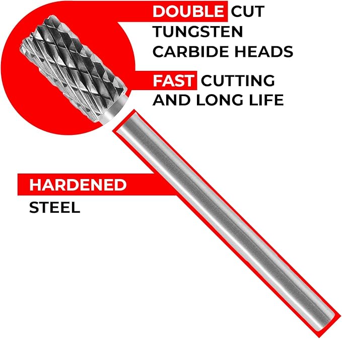 Tungsten Carbide Burr Set 1/8 (3 mm) Shank, Die Grinder Bits, 20 PC Cutting Burr Bits for Dremel, Double Cut Rotary Burr Set for Metall Carving, Engraving, Drilling, Polishing